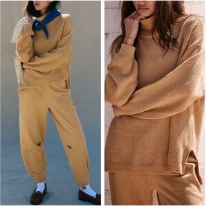 Free People Tan Knit Pants & Sweater Set